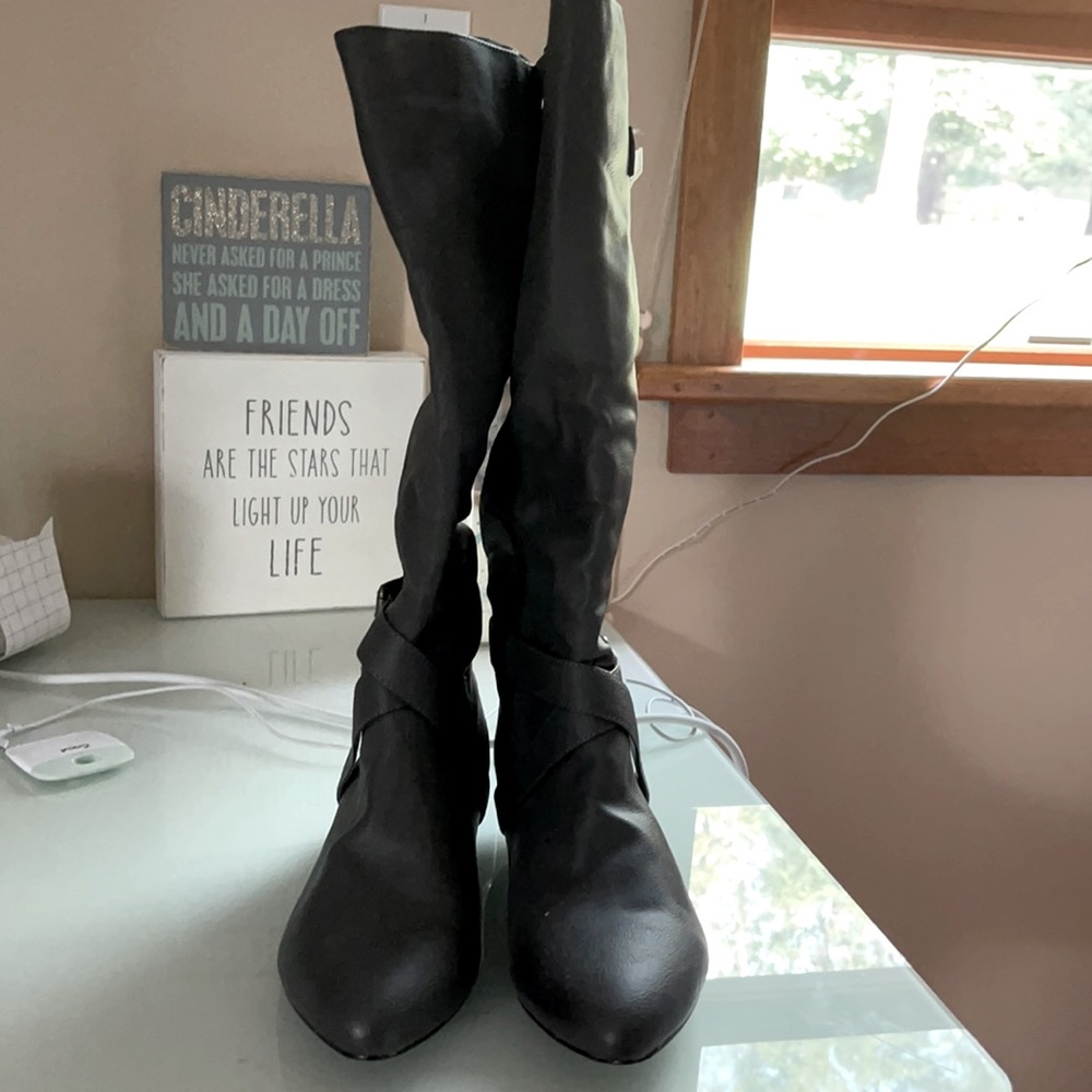 Grey riding boots